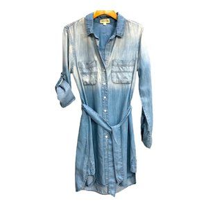Anthropologie Cloth & Stone Chambray Denim Tie Waist Shirt Dress Size Small
